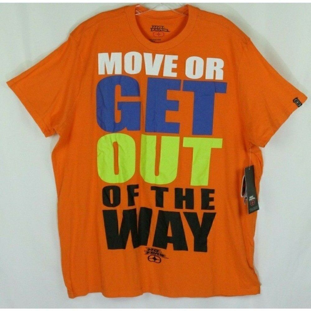 No Fear T-Shirt MOVE GET OUT THE WAY Orange Short Sleeves Cotton Men's XXL